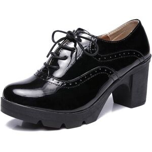 New DADAWEN Platform Mid-Heel Oxfords Patent Shoes